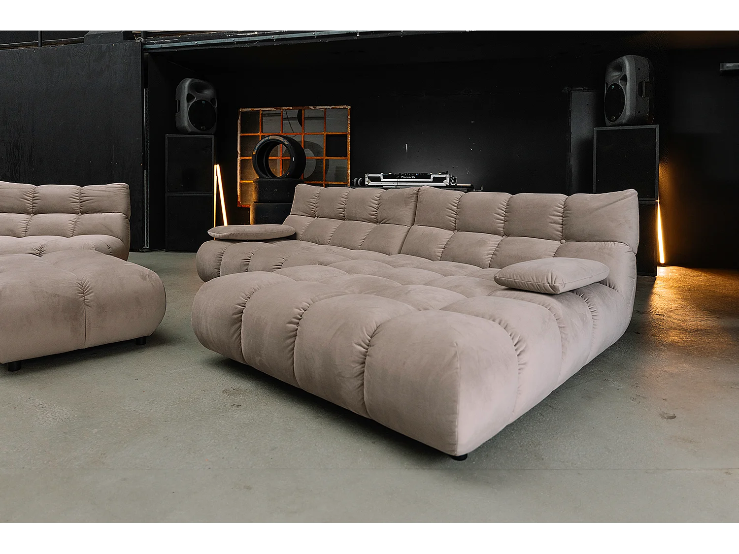 Sofá esquinero Pufs tapizados Sillones giratorios Set - marrón terciopelo - VIVIEN