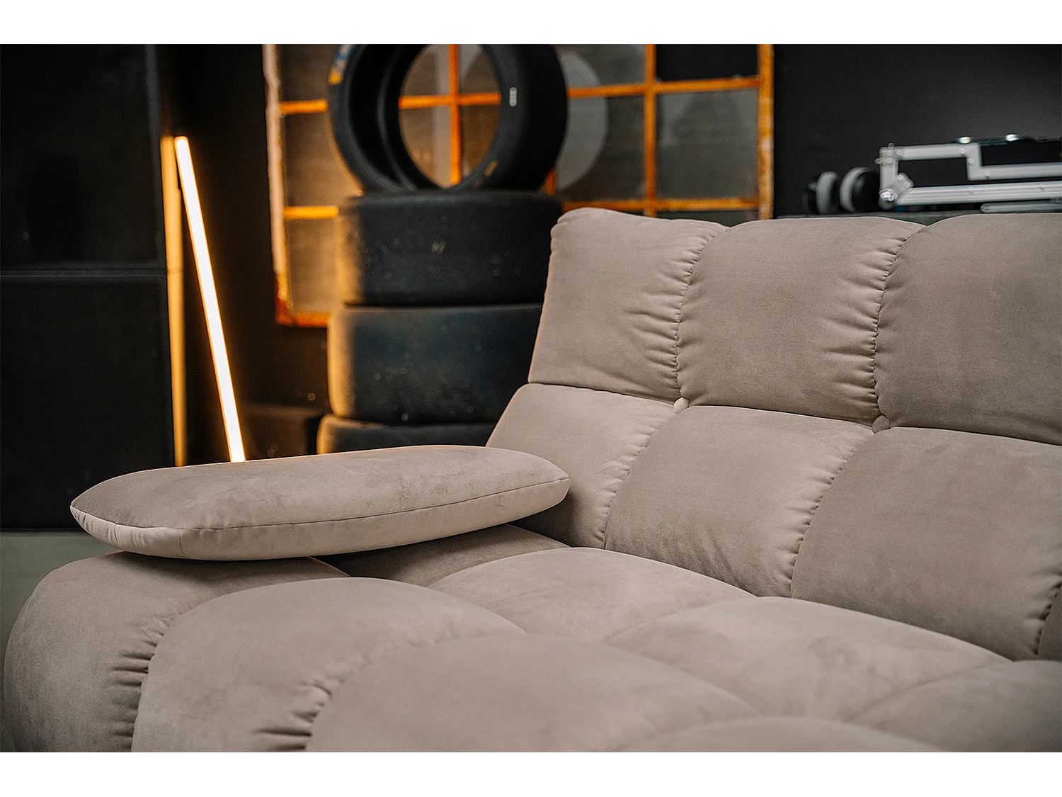 Sofá esquinero Pufs tapizados Sillones giratorios Set - marrón terciopelo - VIVIEN