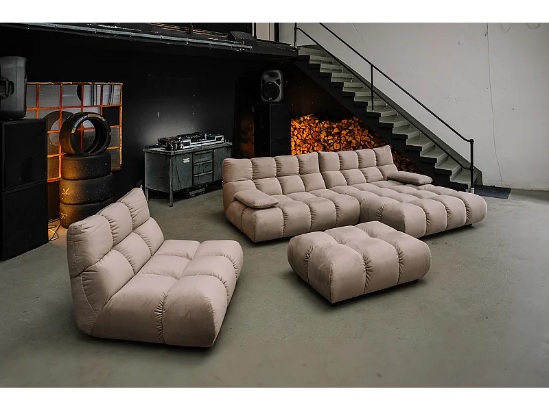 Hoekbank Gestoffeerde kruk Draaibare fauteuil Stel in - Bruin Fluweel - VIVIEN