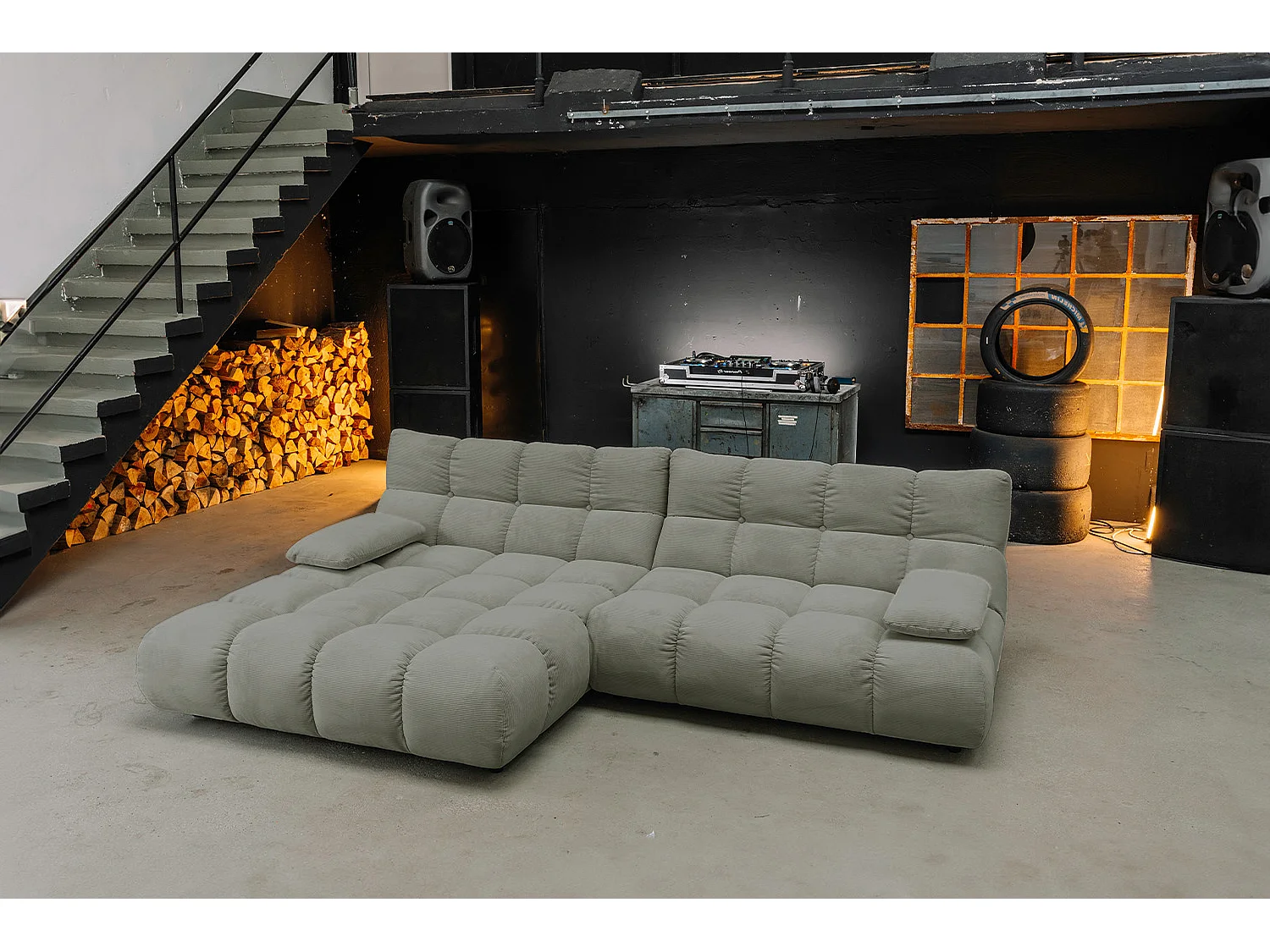 Canapé d'angle - Vert Velours côtelé - VIVIEN