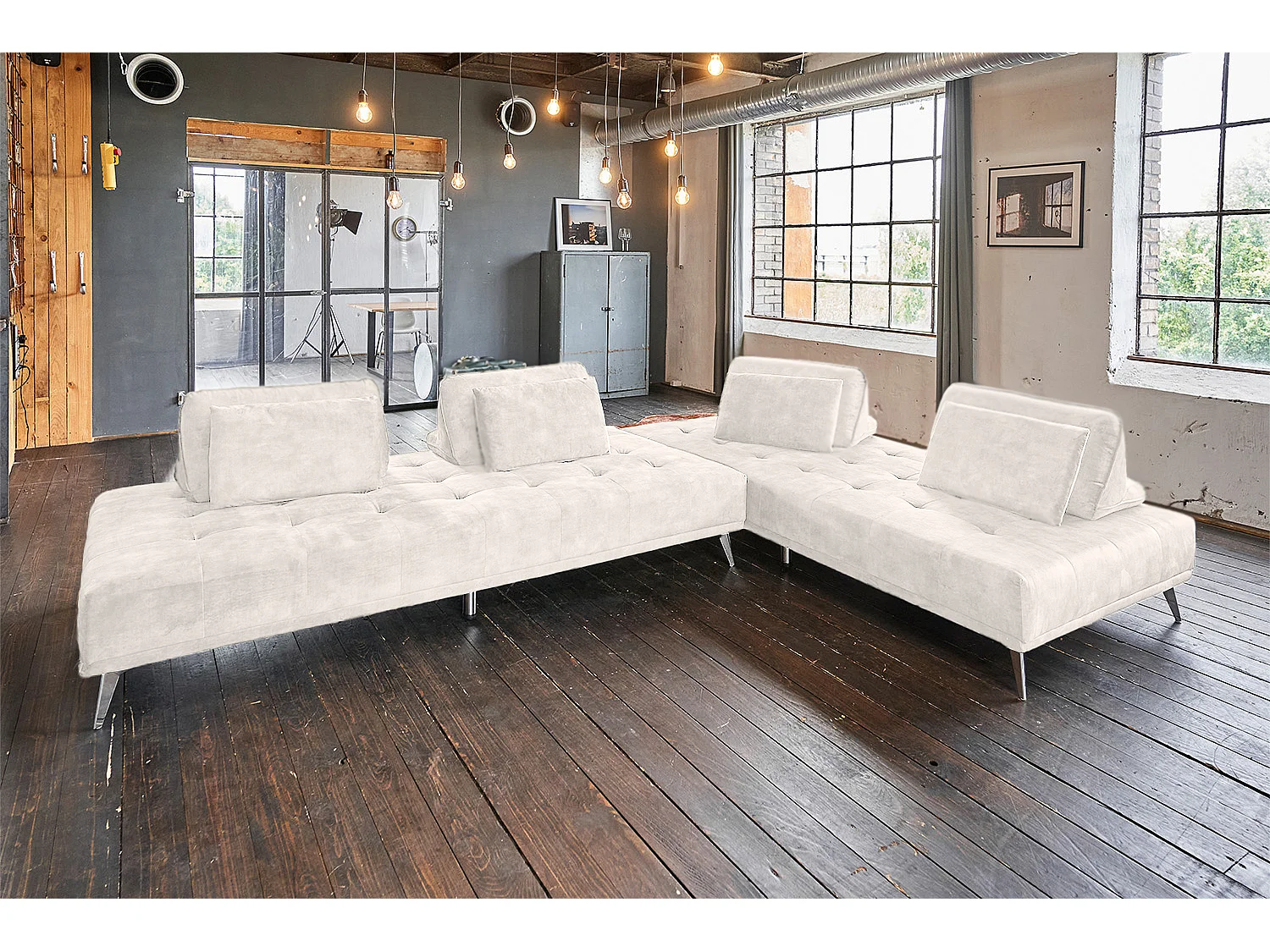 Sofá cama - blanco crema terciopelo - WIOLO