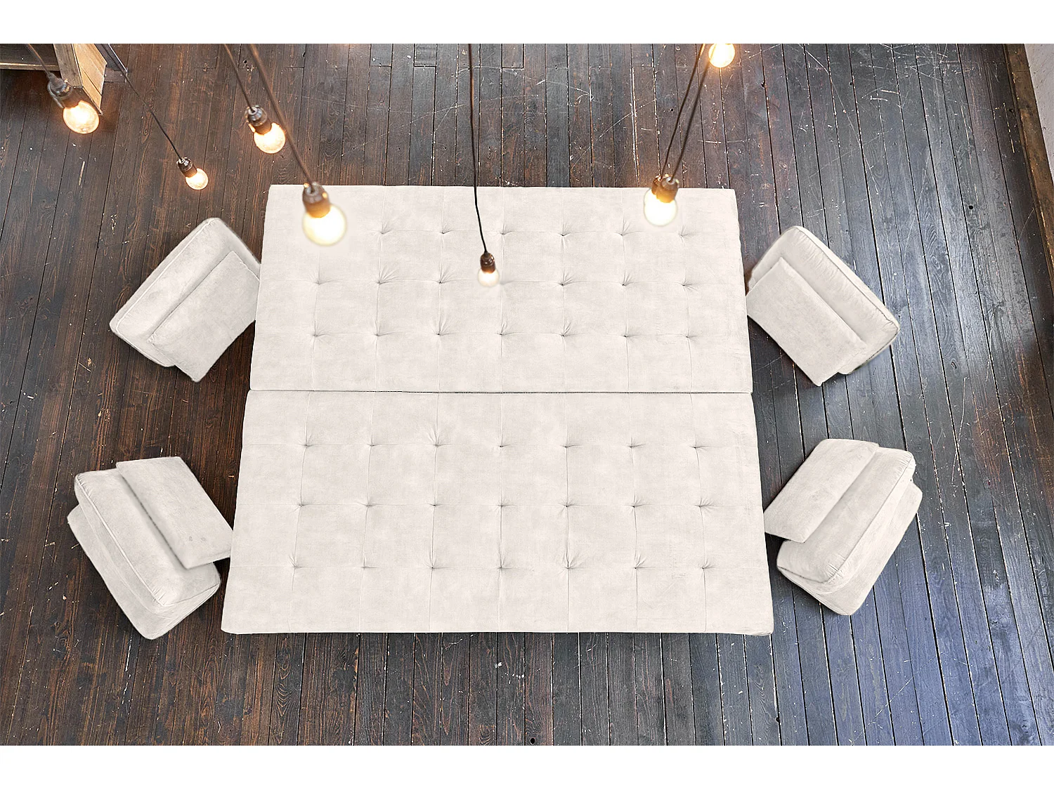 Sofá cama - blanco crema terciopelo - WIOLO