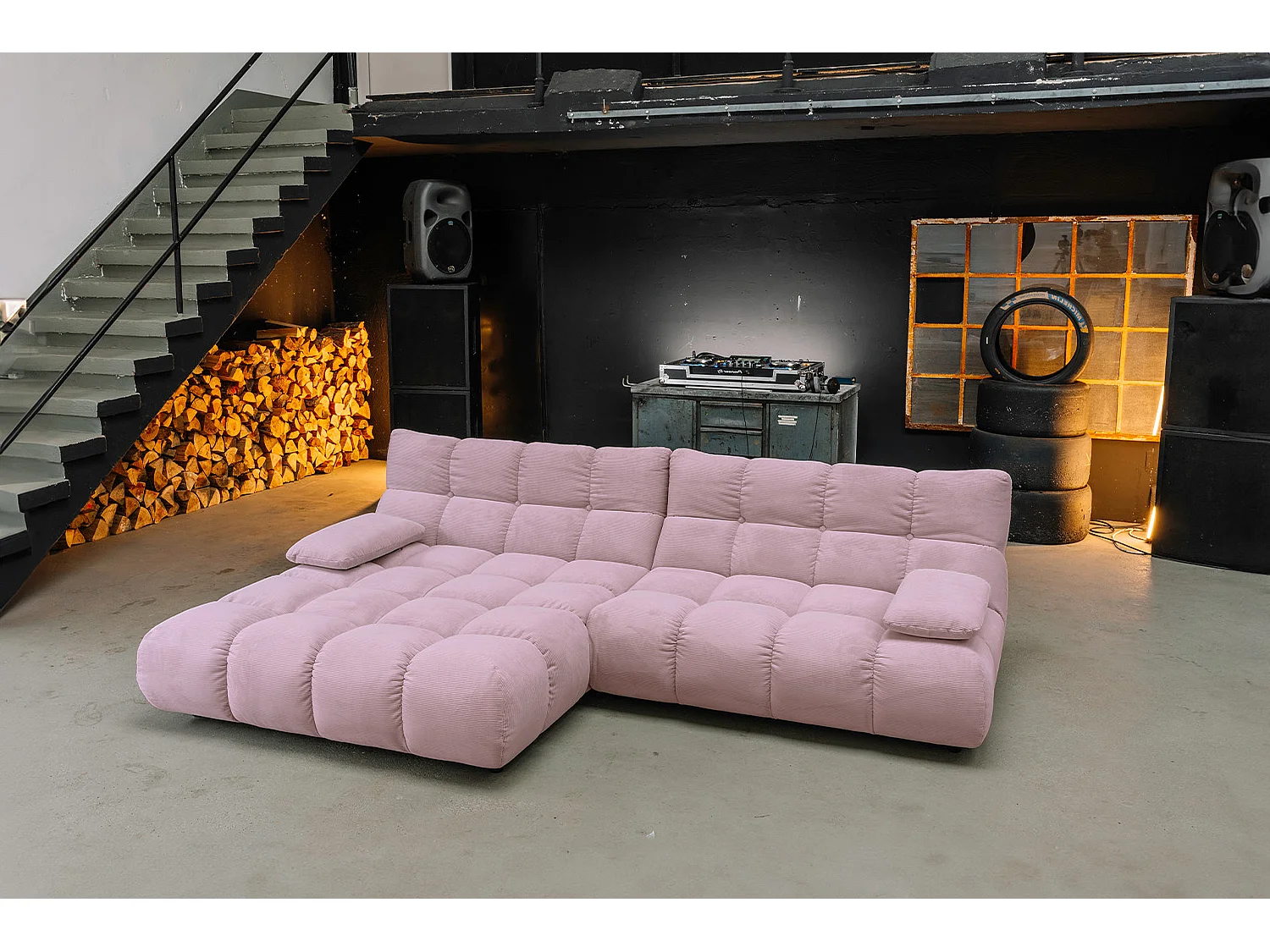 Ecksofa - Pink Cord - VIVIEN