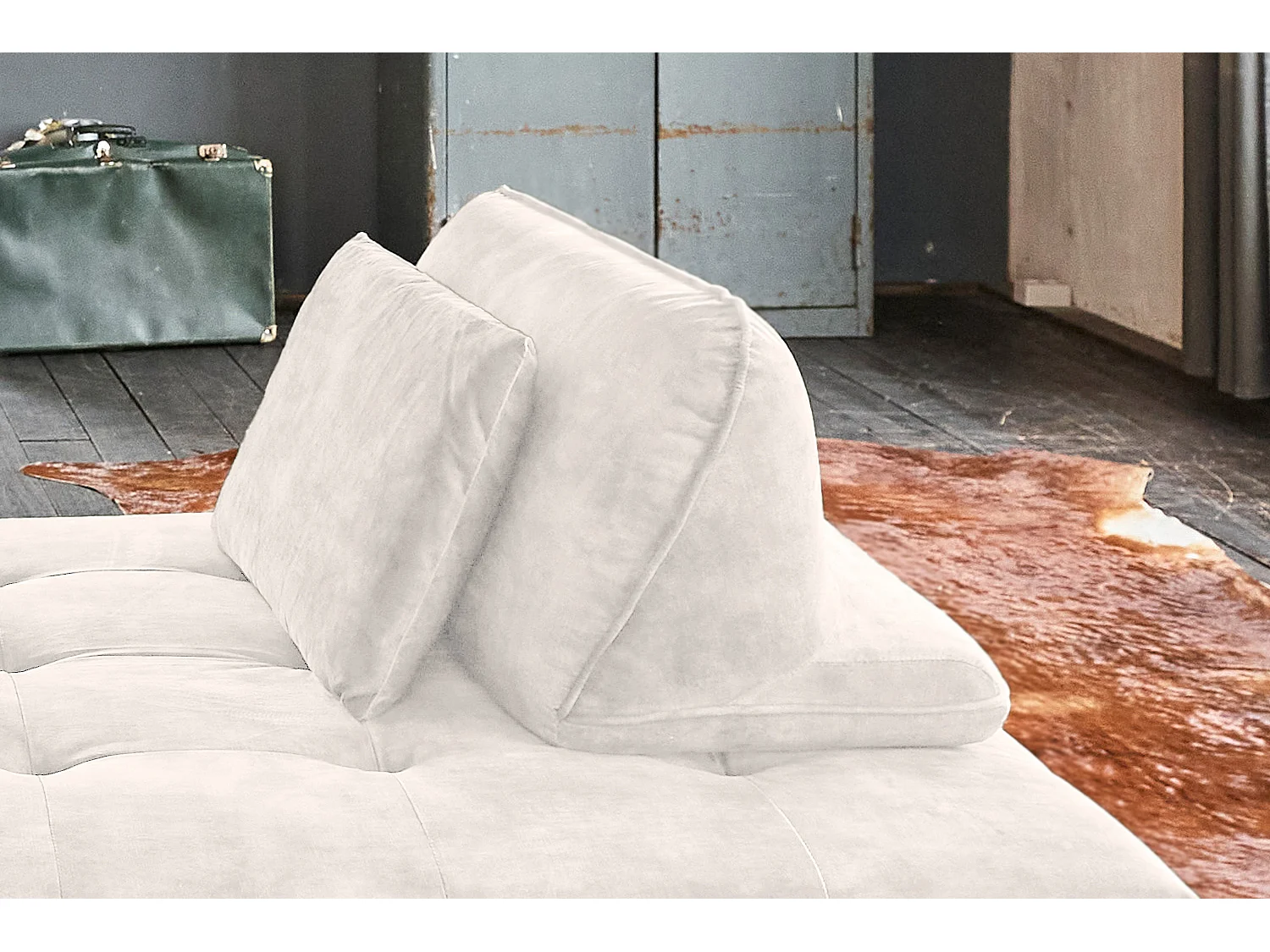 Sofá cama - blanco crema terciopelo - WIOLO