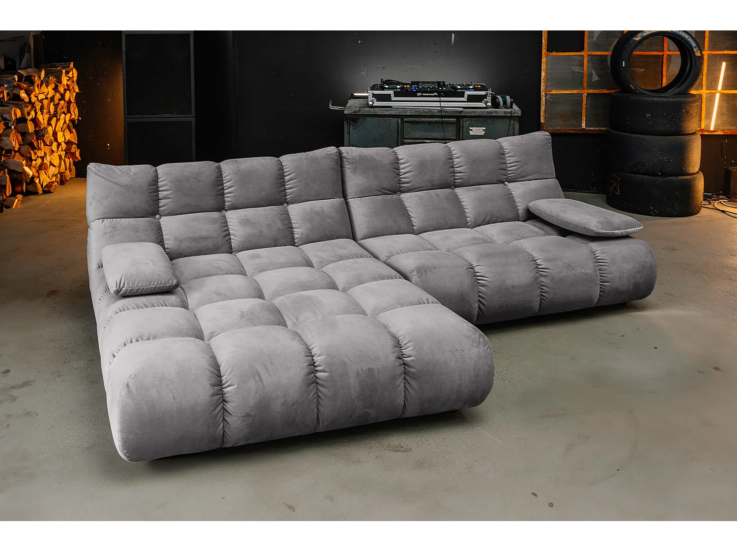 Ecksofa - Steingrau Velvet - VIVIEN