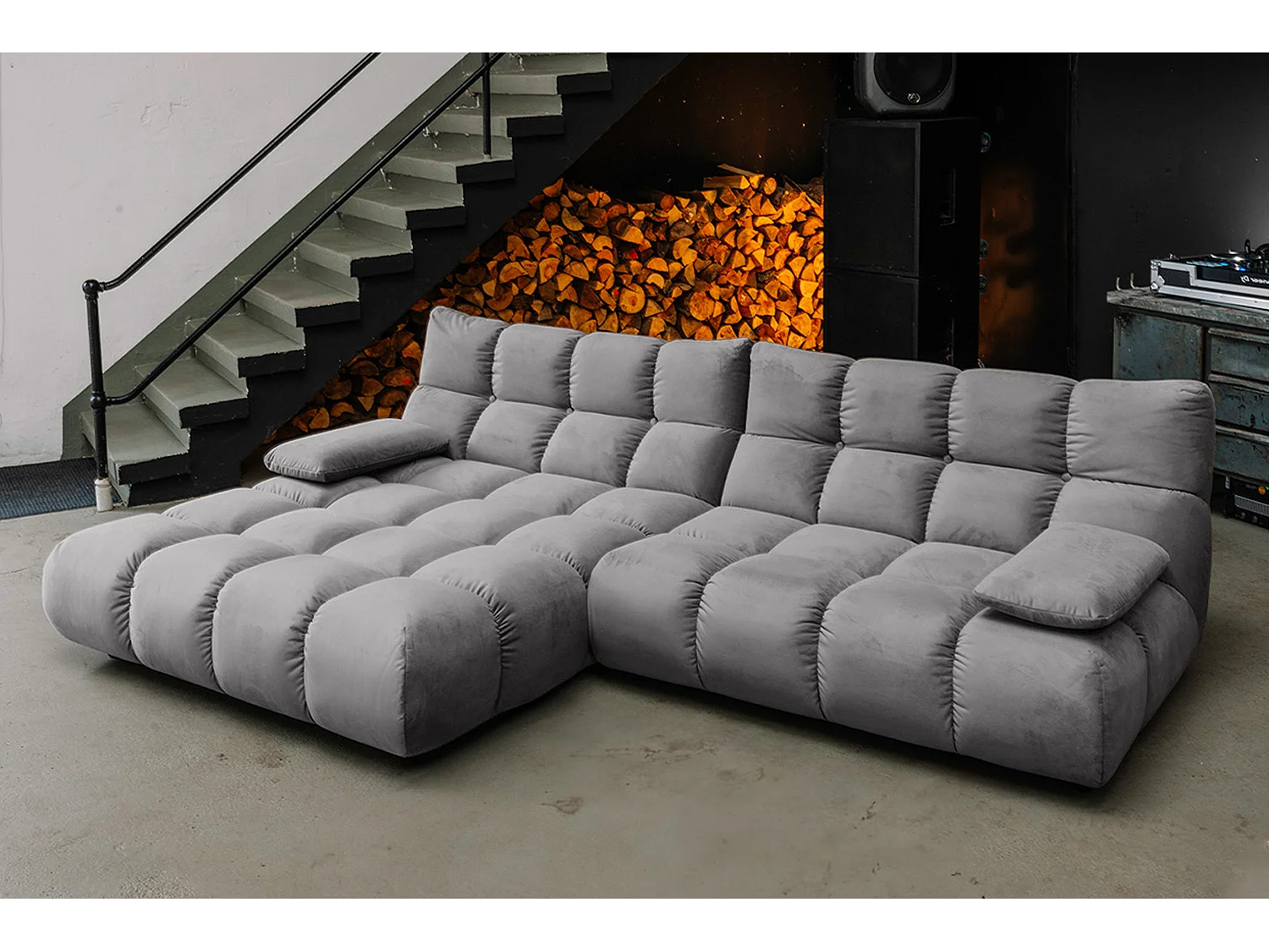 Ecksofa - Steingrau Velvet - VIVIEN