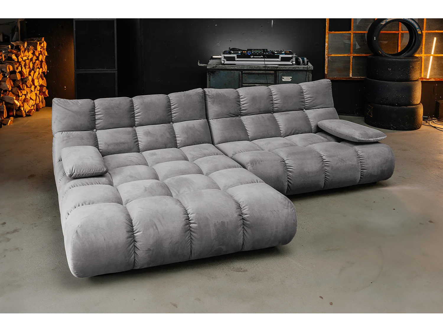 Canapé d'angle - gris pierre Velours - VIVIEN