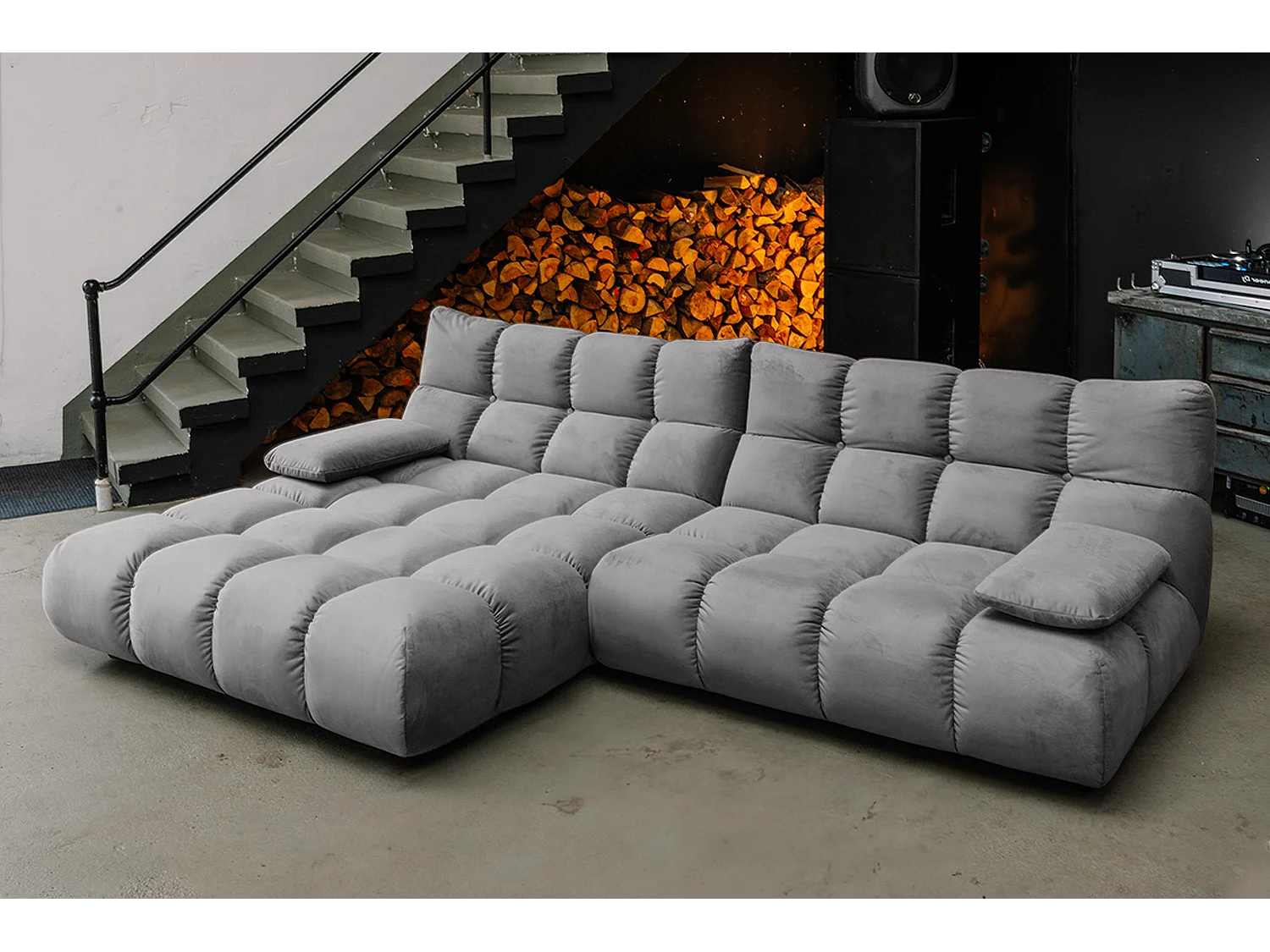 Canapé d'angle - gris pierre Velours - VIVIEN