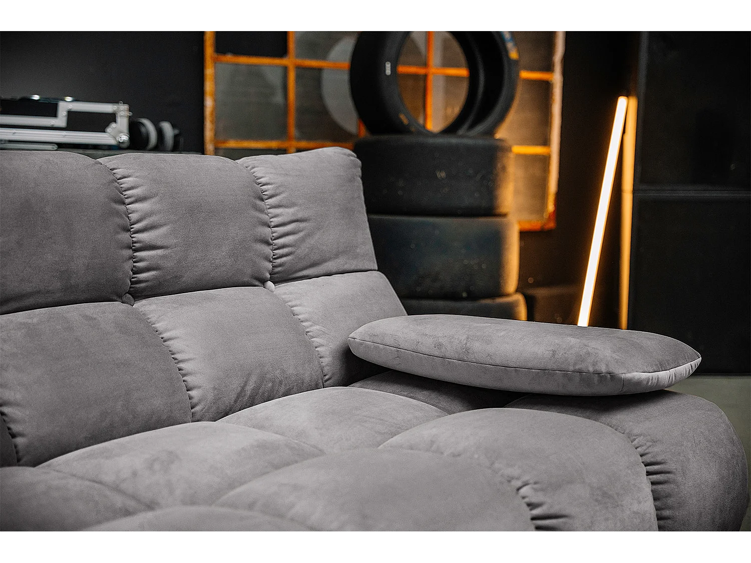 Canapé d'angle - gris pierre Velours - VIVIEN