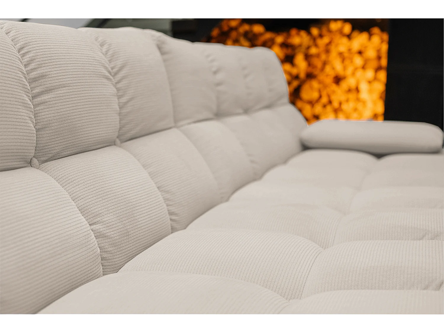 Canapé d'angle - beige Velours côtelé - VIVIEN