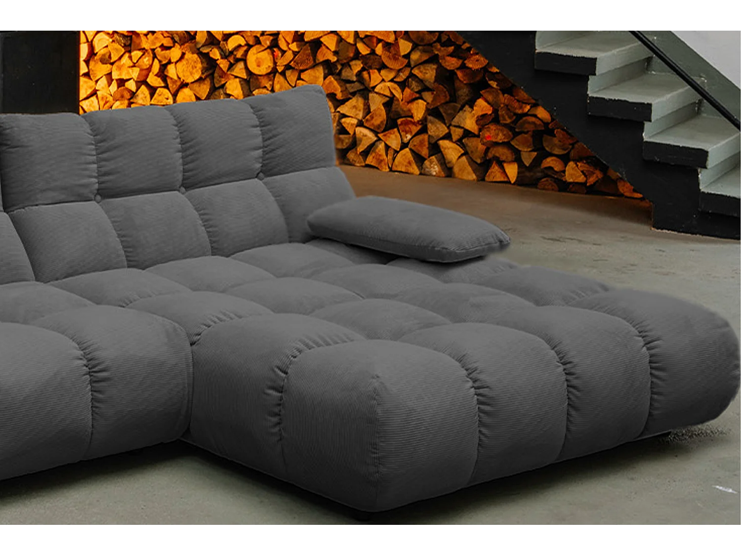 Canapé d'angle - anthracite Velours côtelé - VIVIEN