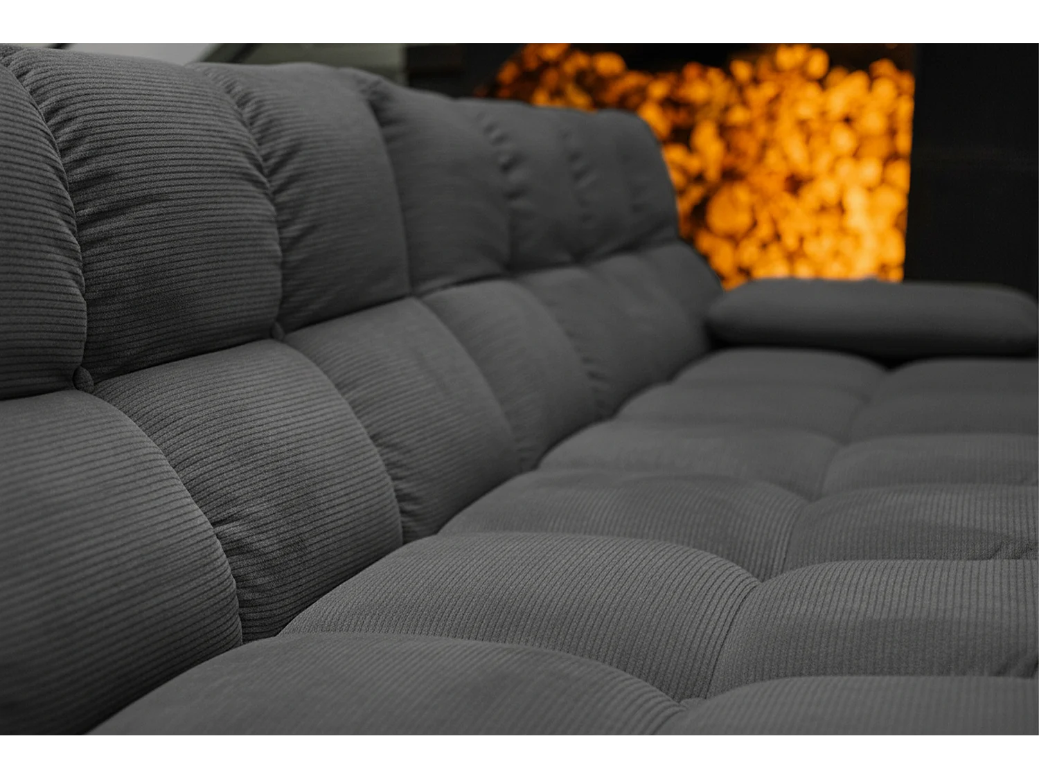 Canapé d'angle - anthracite Velours côtelé - VIVIEN