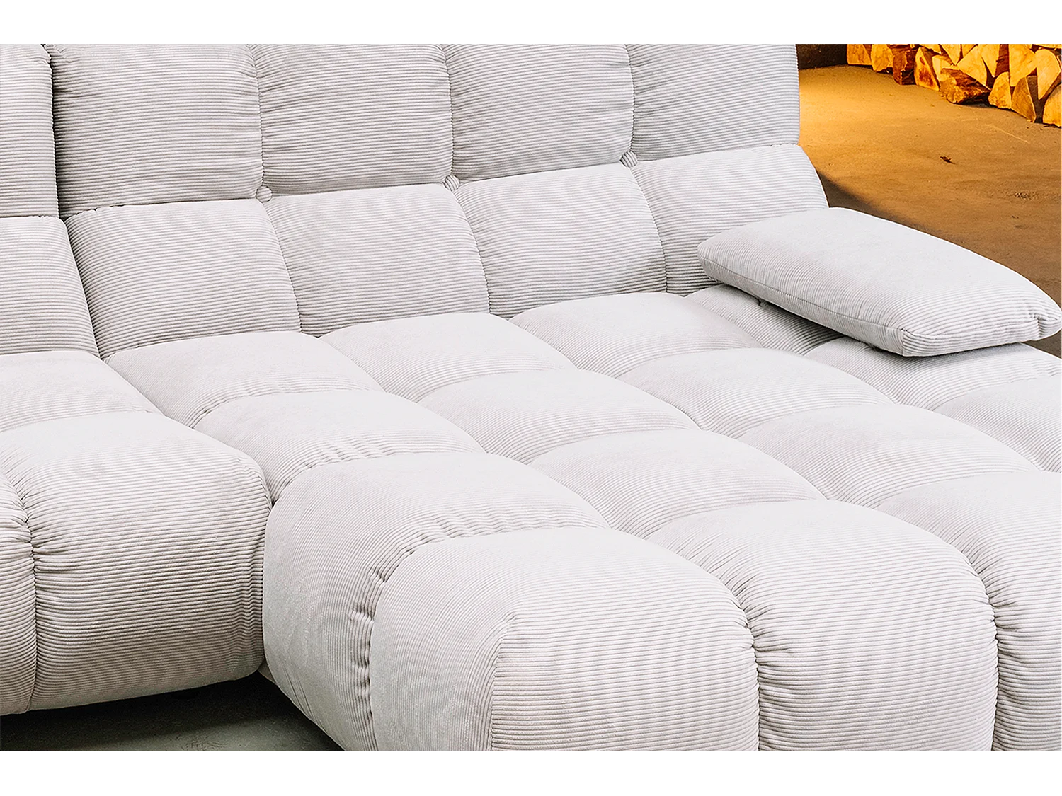 Canapé d'angle - blanc Velours côtelé - VIVIEN