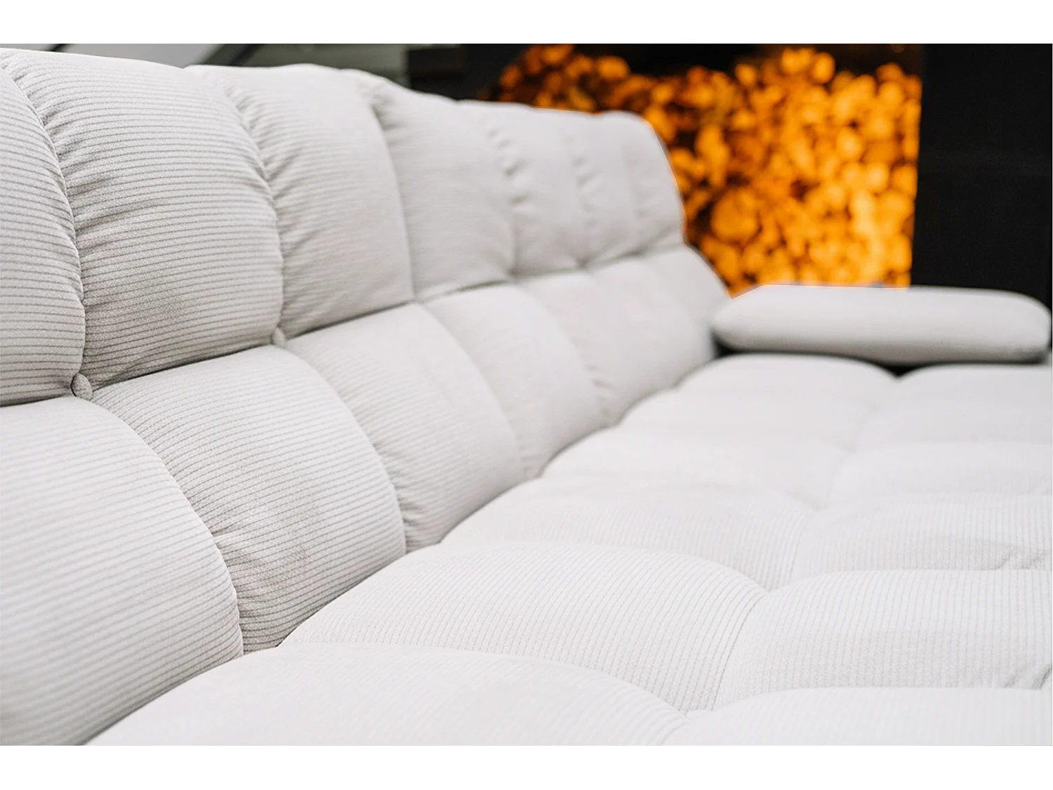Canapé d'angle - blanc Velours côtelé - VIVIEN