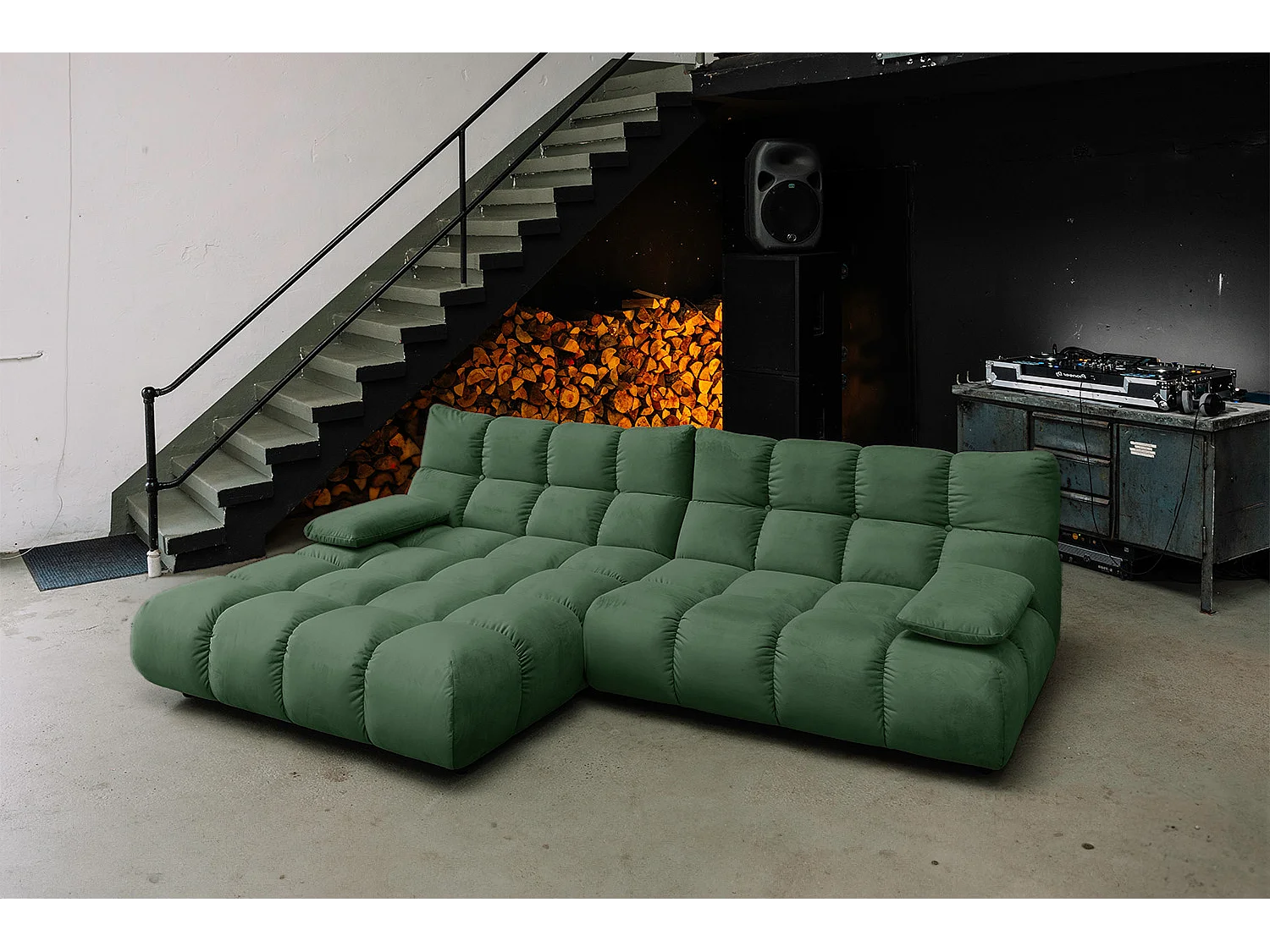 Canapé d'angle - vert émeraude Velours - VIVIEN