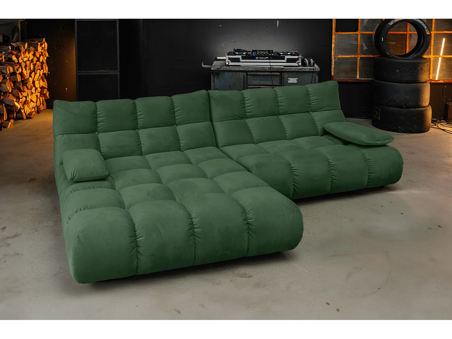 Canapé d'angle - vert émeraude Velours - VIVIEN