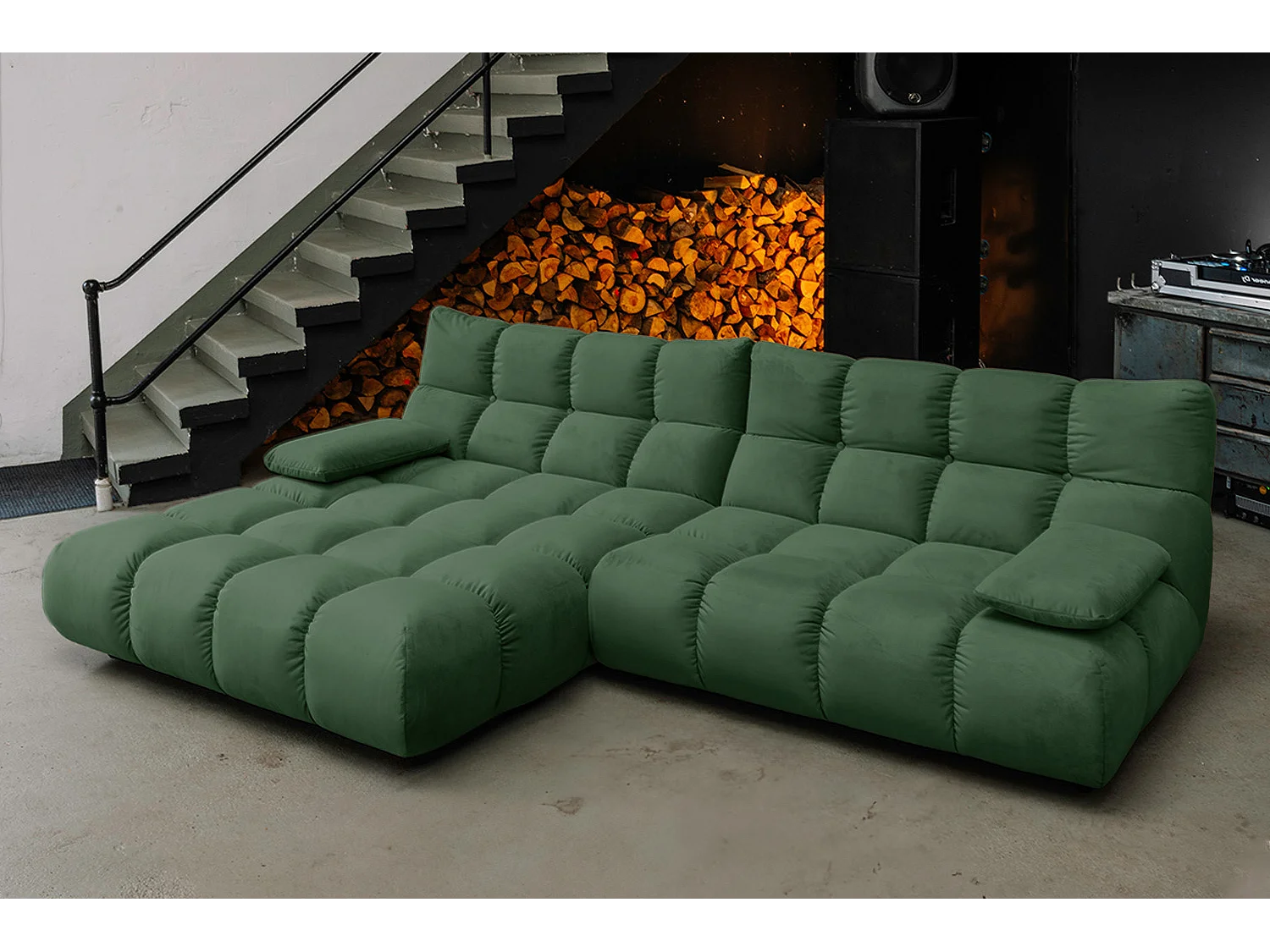 Canapé d'angle - vert émeraude Velours - VIVIEN