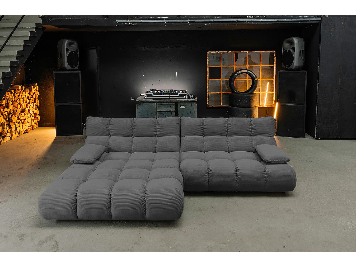 Divano angolare - antracite Velluto a coste - VIVIEN