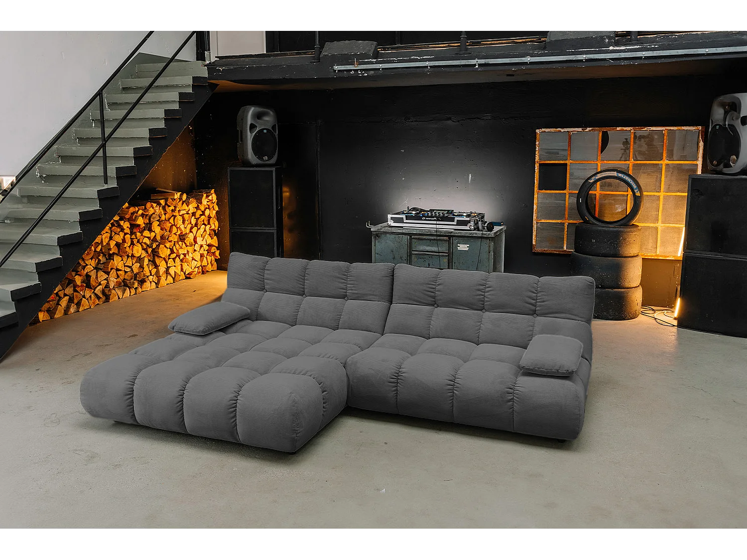 Divano angolare - antracite Velluto a coste - VIVIEN