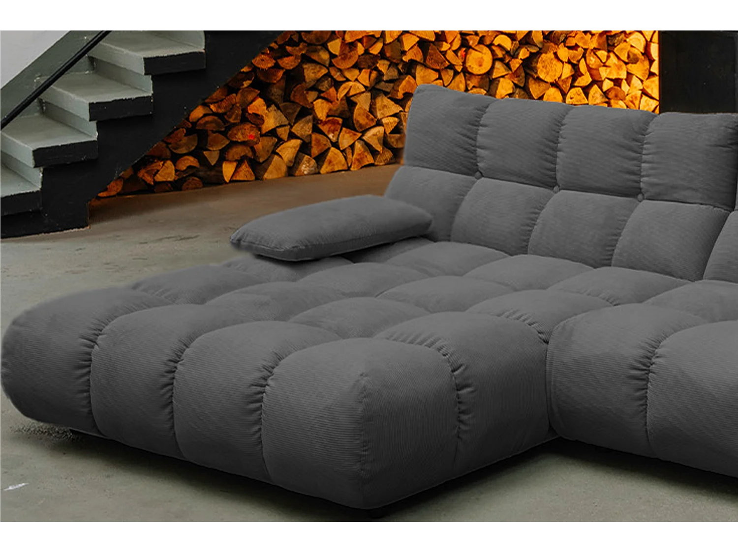 Divano angolare - antracite Velluto a coste - VIVIEN