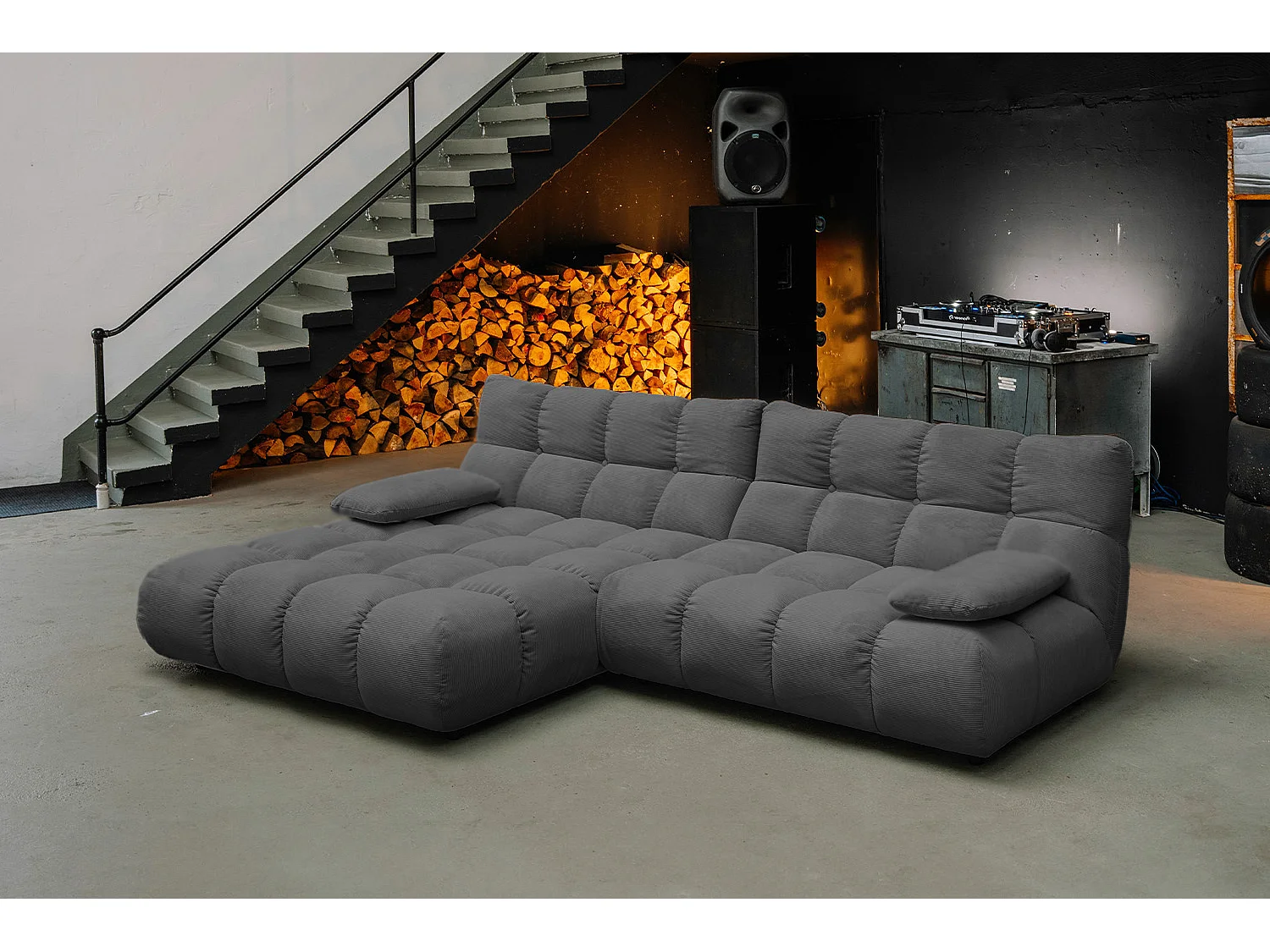 Ecksofa - Anthrazit Cord - VIVIEN