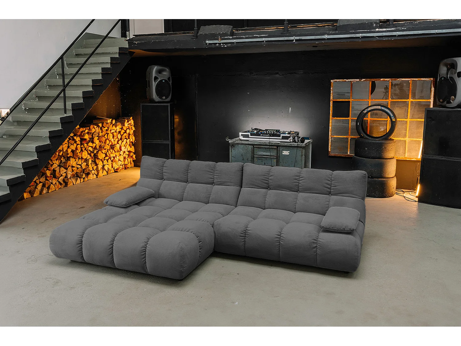 Ecksofa - Anthrazit Cord - VIVIEN