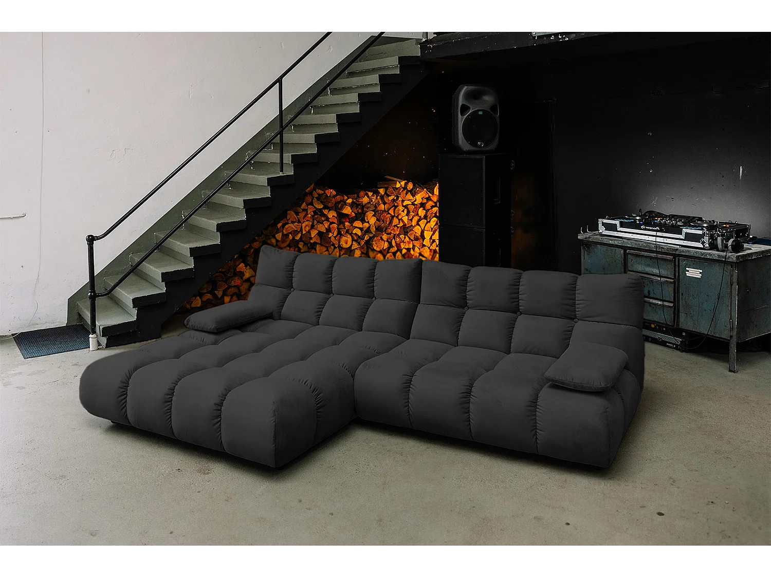 Canapé d'angle - Noir Velours - VIVIEN