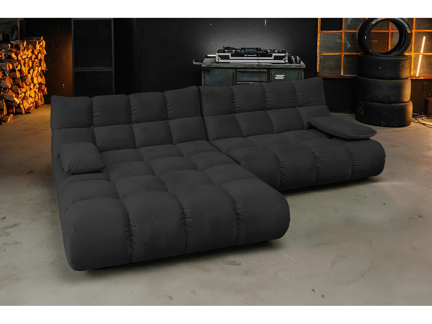 Canapé d'angle - Noir Velours - VIVIEN