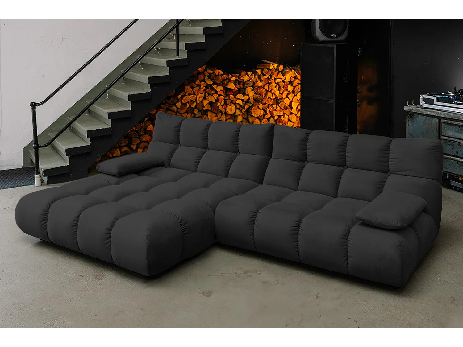 Canapé d'angle - Noir Velours - VIVIEN