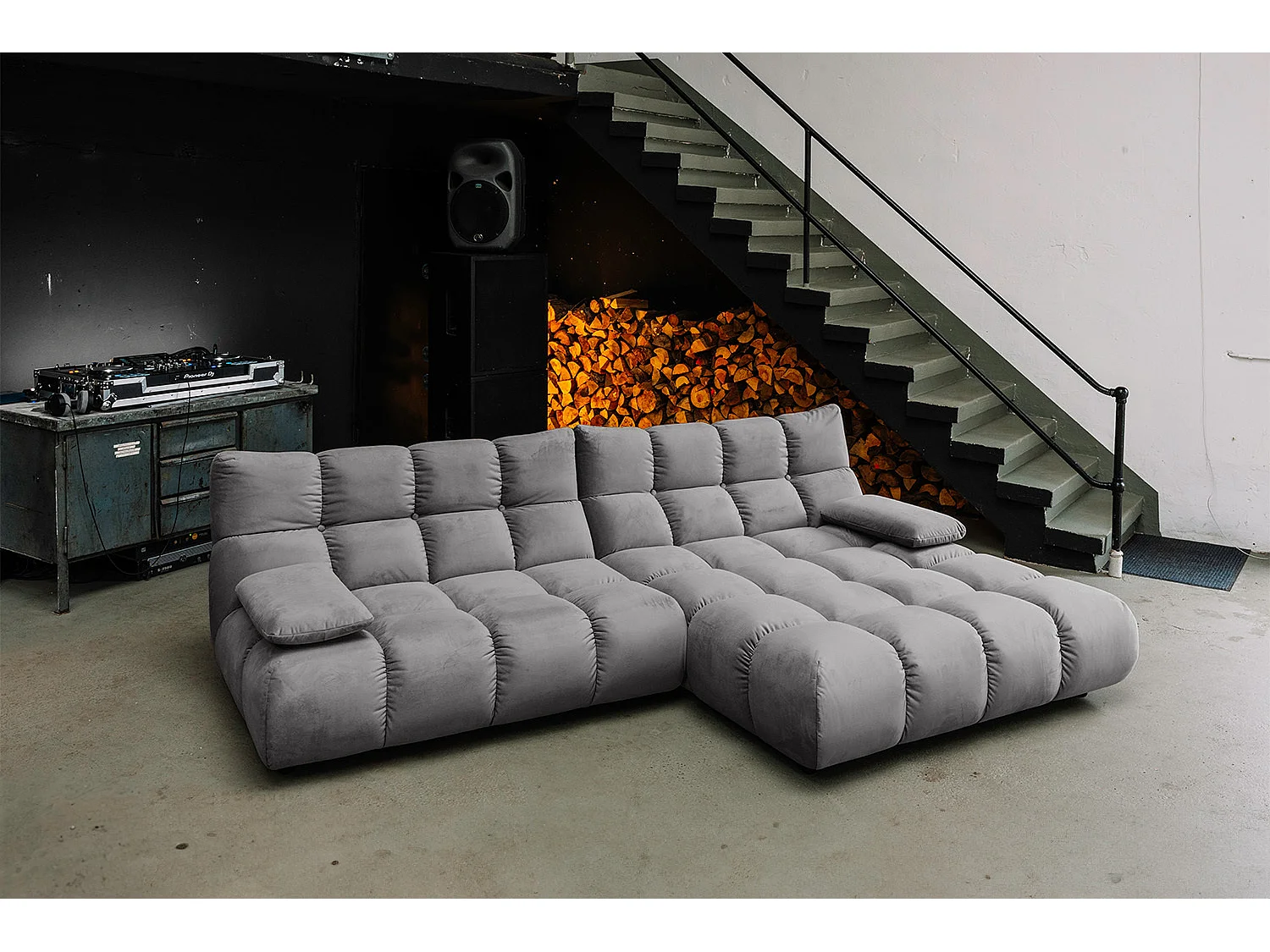 Ecksofa - Steingrau Velvet - VIVIEN