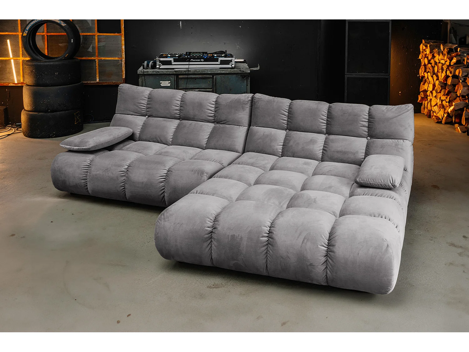 Ecksofa - Steingrau Velvet - VIVIEN