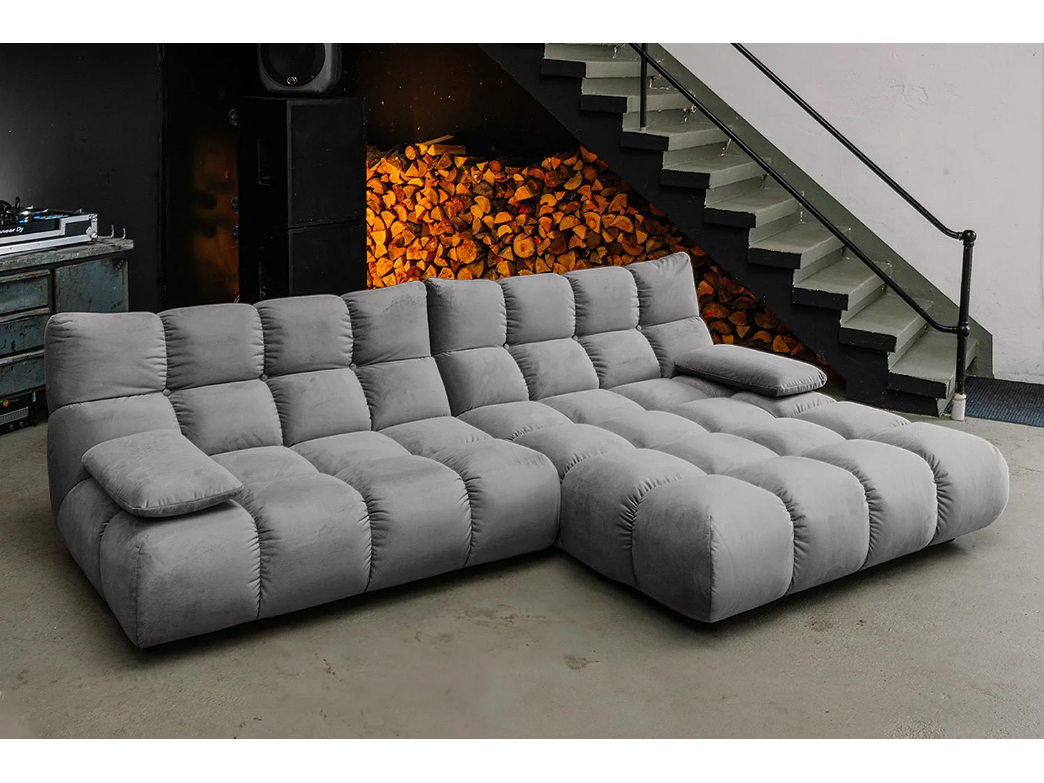 Ecksofa - Steingrau Velvet - VIVIEN