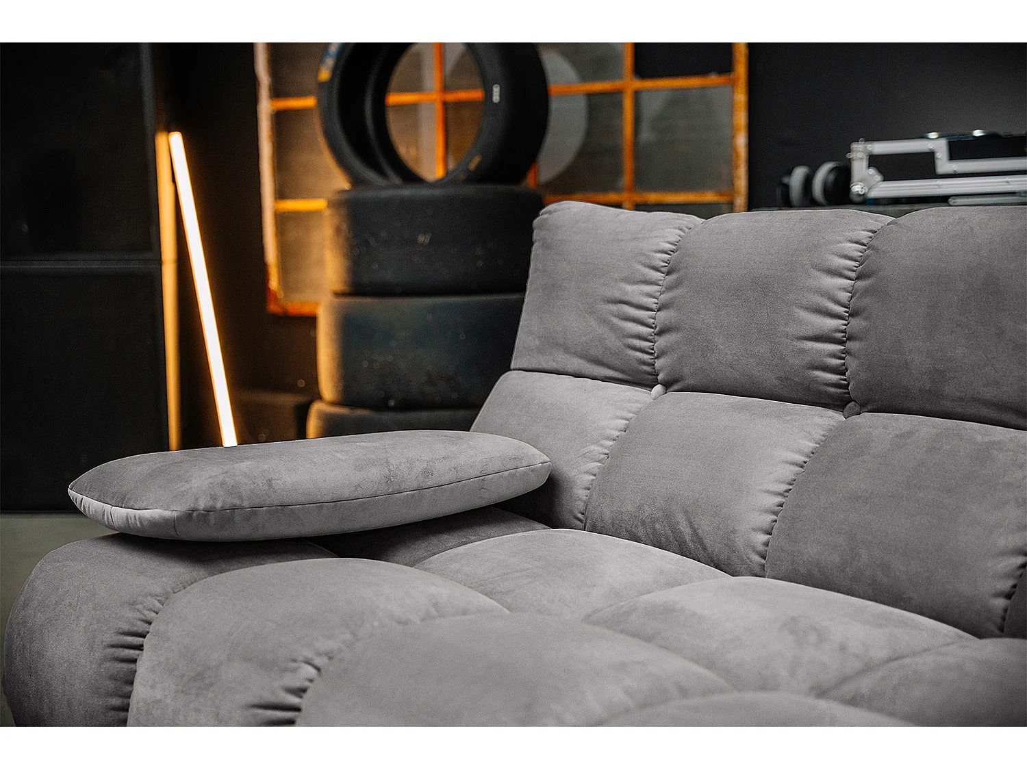 Ecksofa - Steingrau Velvet - VIVIEN