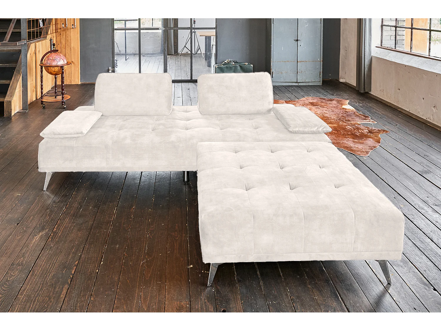 Sofá cama - blanco crema terciopelo - WIOLO