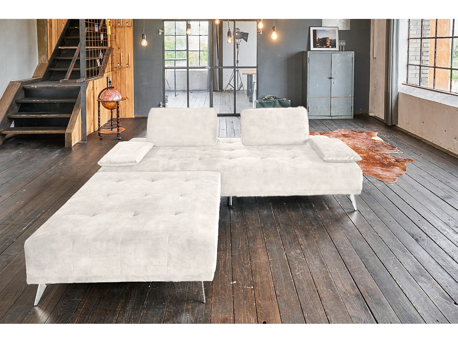 Sofá cama - blanco crema terciopelo - WIOLO