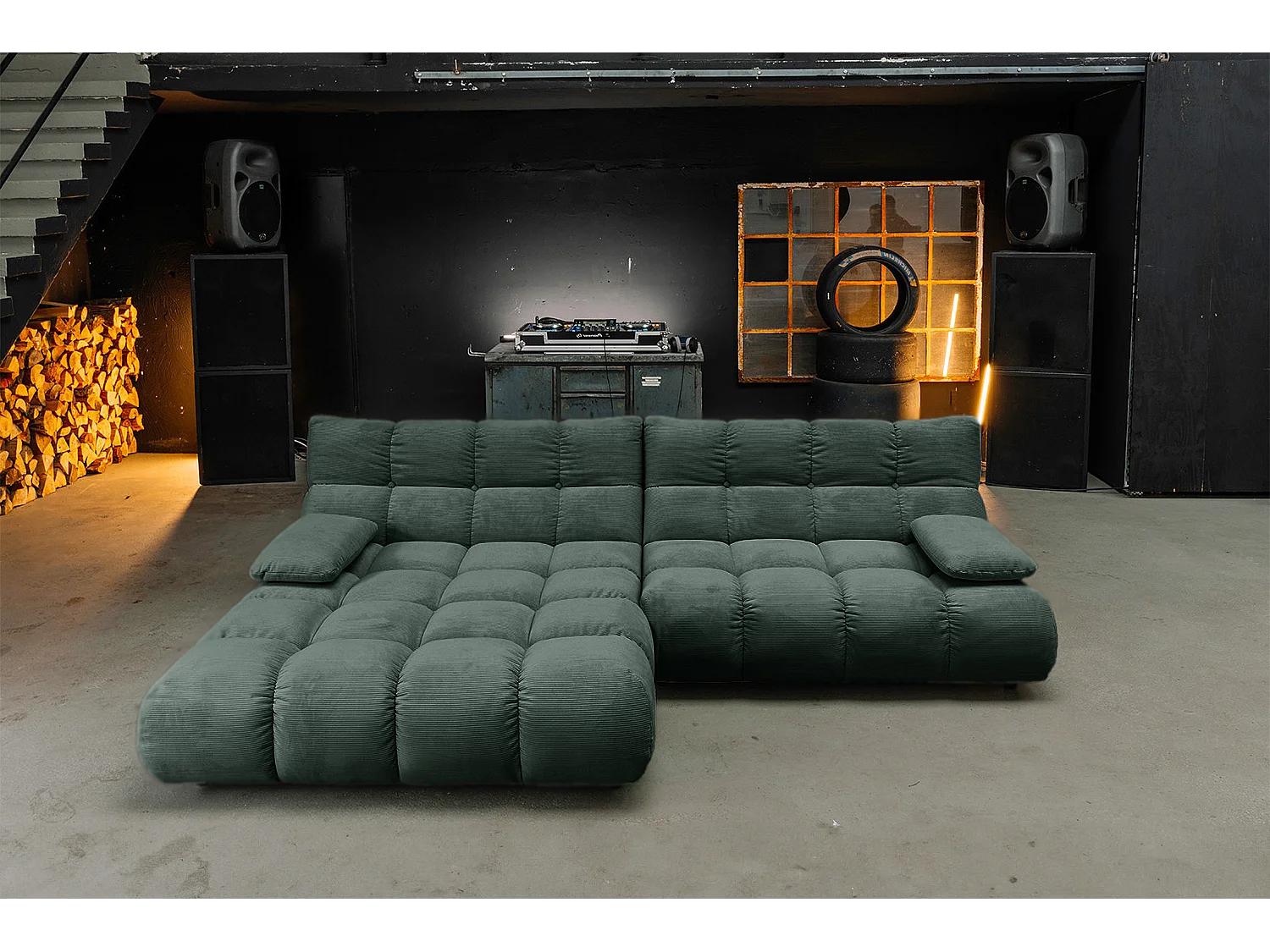 Canapé d'angle - vert émeraude Velours côtelé - VIVIEN