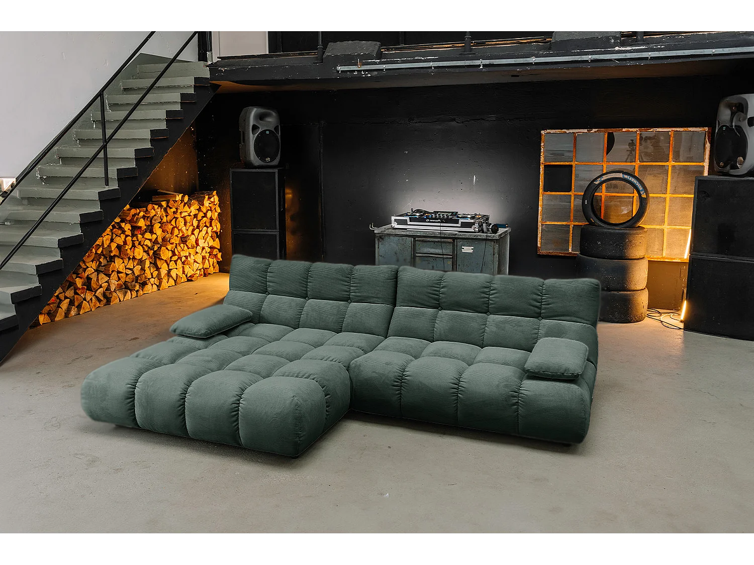 Canapé d'angle - vert émeraude Velours côtelé - VIVIEN