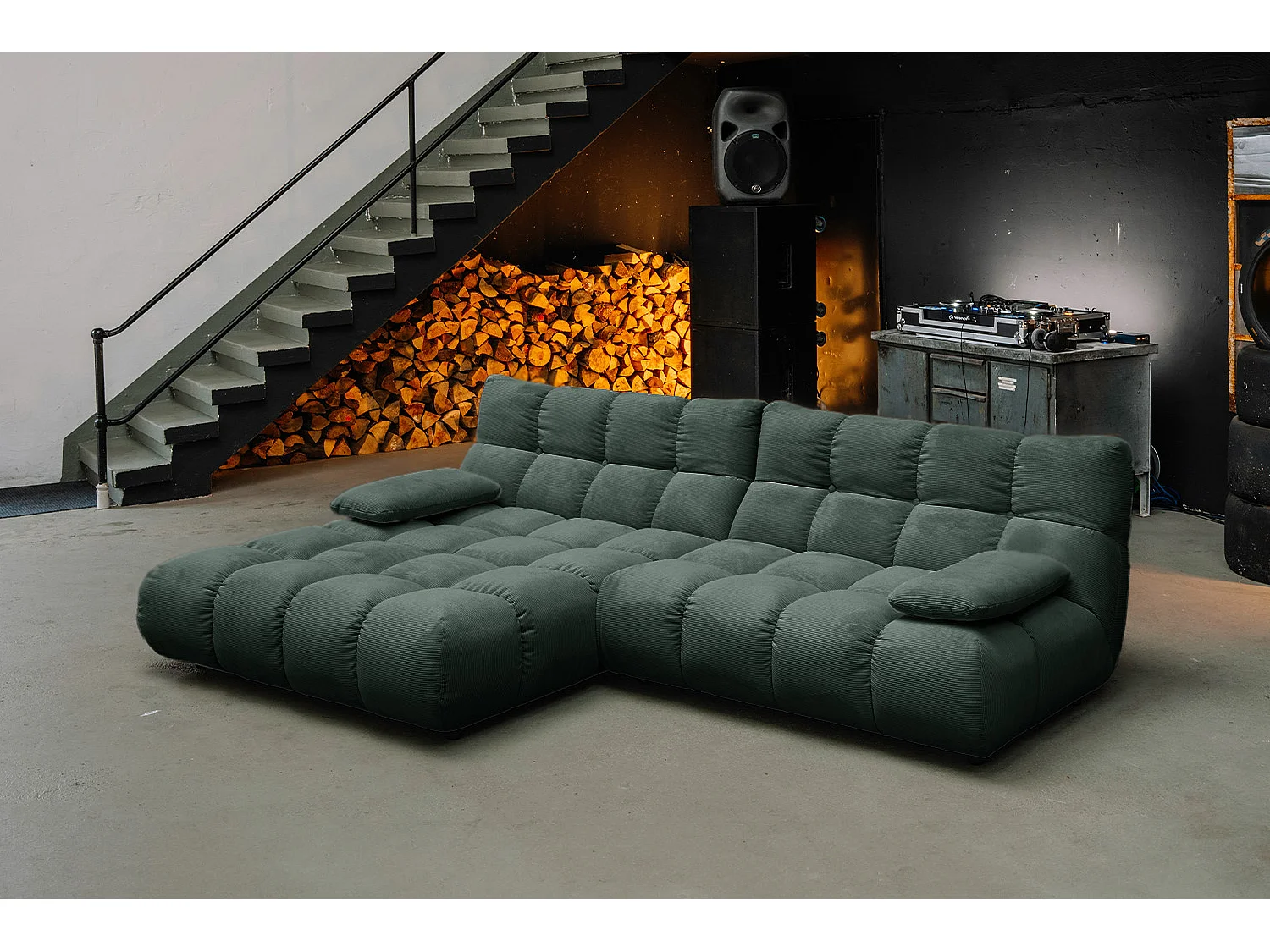 Ecksofa - Smaragdgrün Cord - VIVIEN