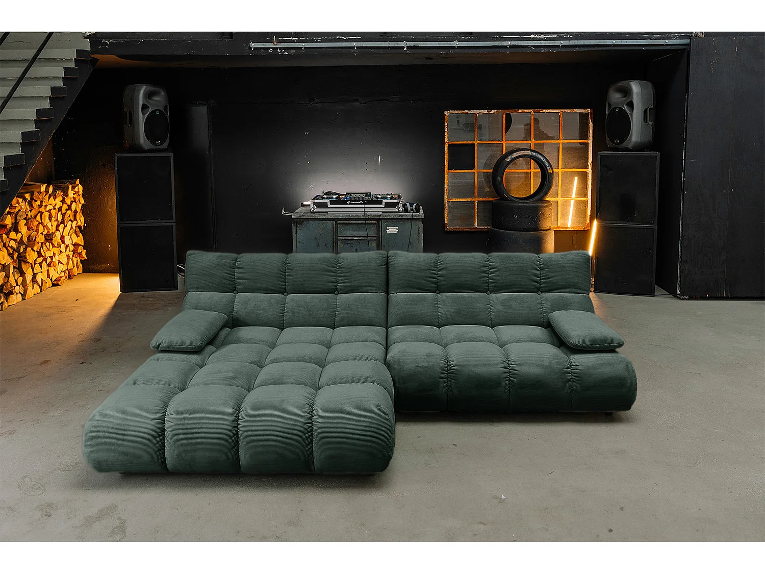 Ecksofa - Smaragdgrün Cord - VIVIEN