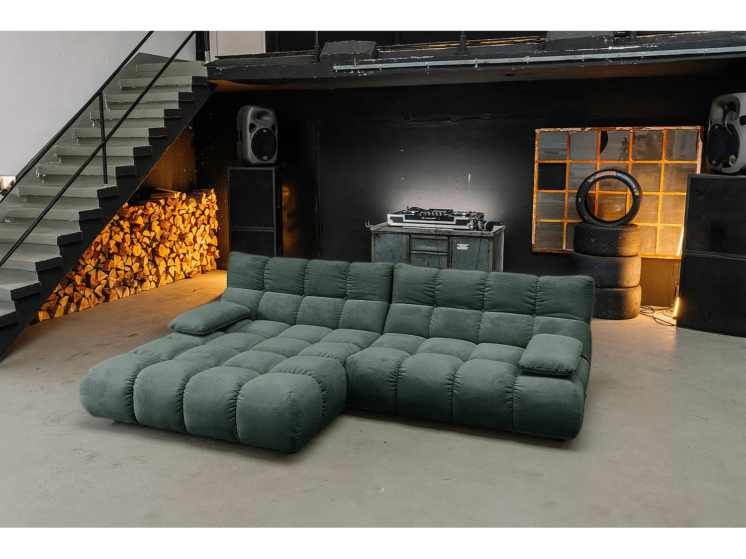 Ecksofa - Smaragdgrün Cord - VIVIEN