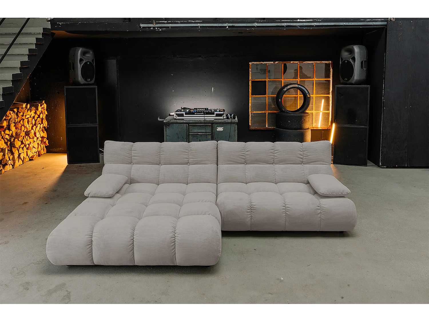 Canapé d'angle - Gris Velours côtelé - VIVIEN