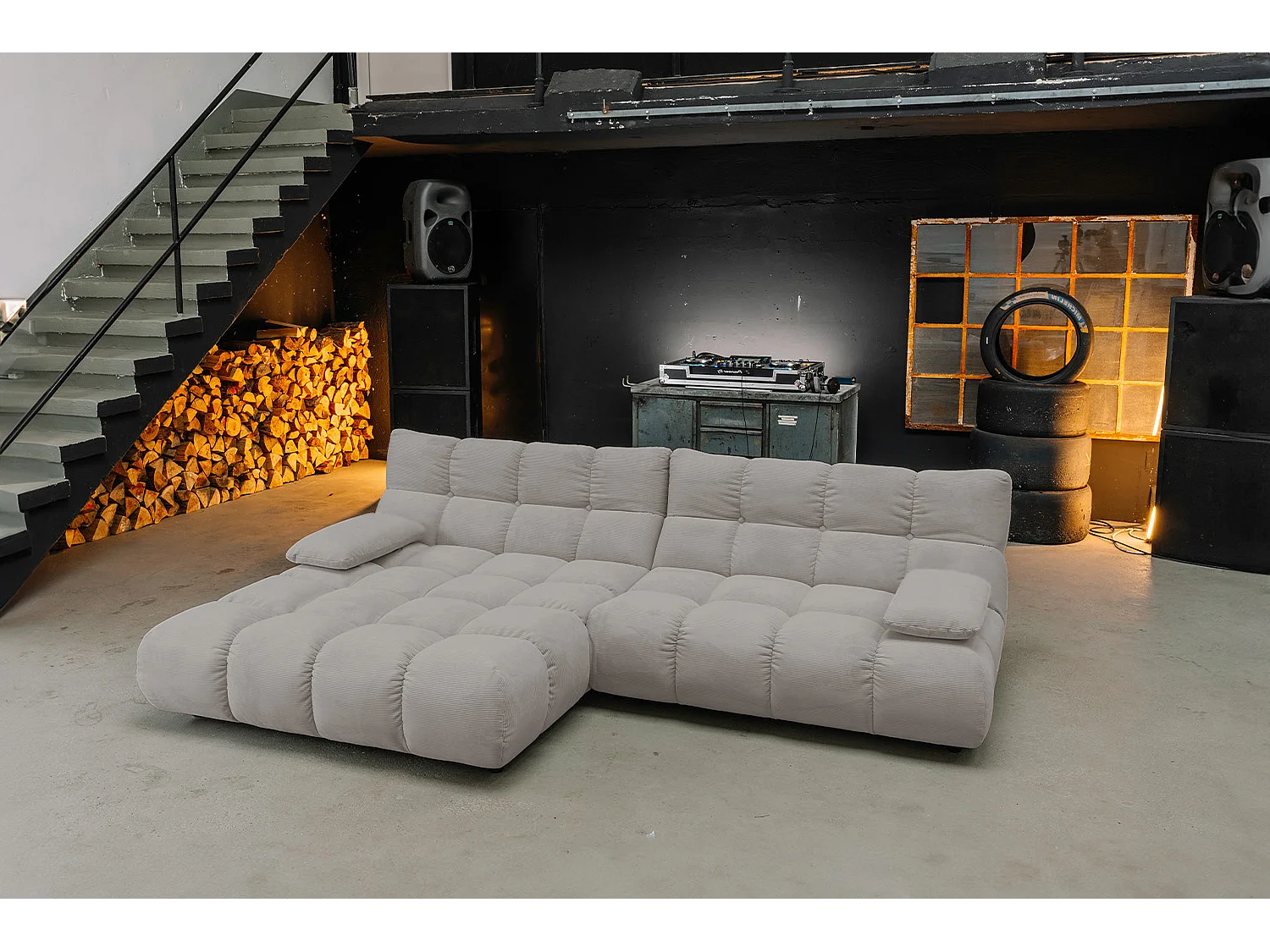 Canapé d'angle - Gris Velours côtelé - VIVIEN