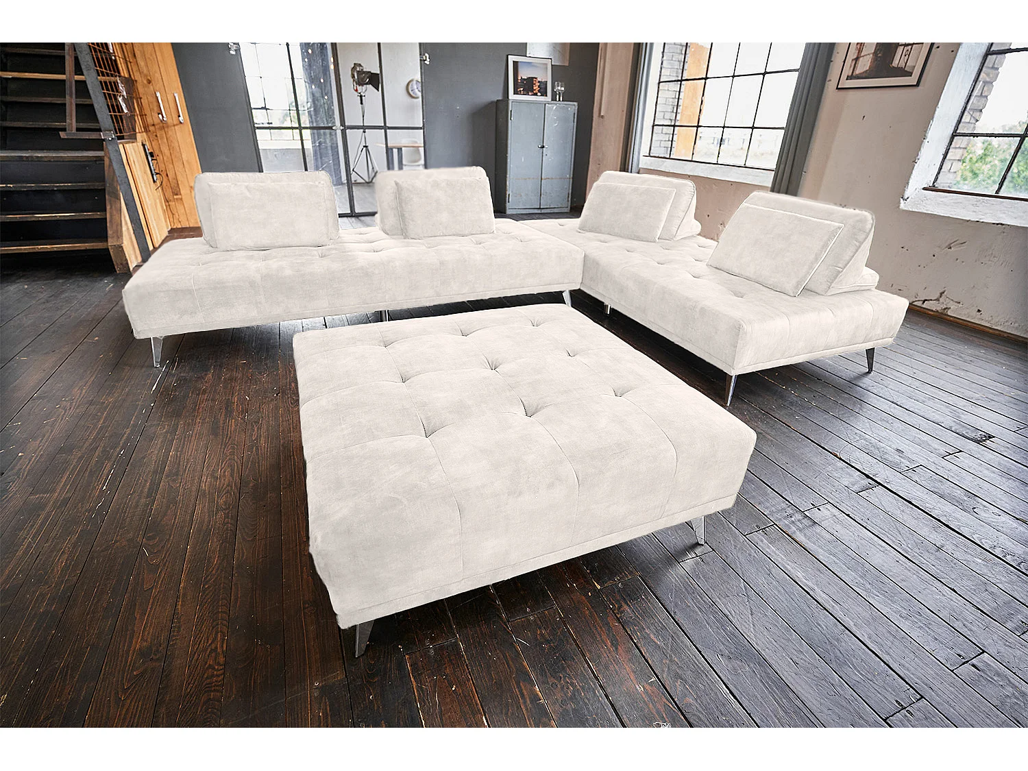 Sofá cama - blanco crema terciopelo - WIOLO