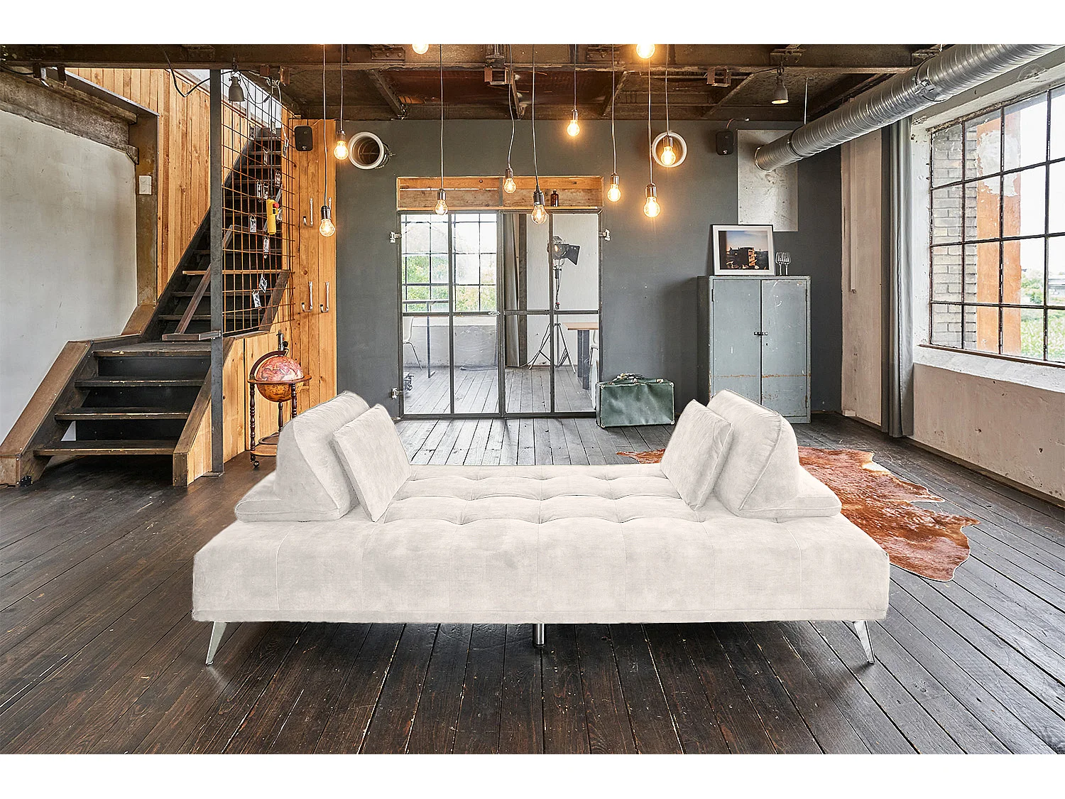 Sofá cama - blanco crema terciopelo - WIOLO