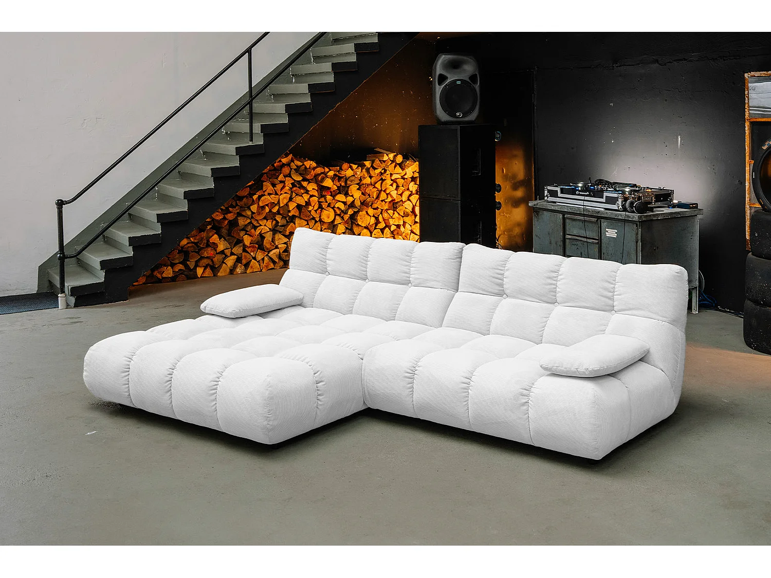 Canapé d'angle - blanc Velours côtelé - VIVIEN