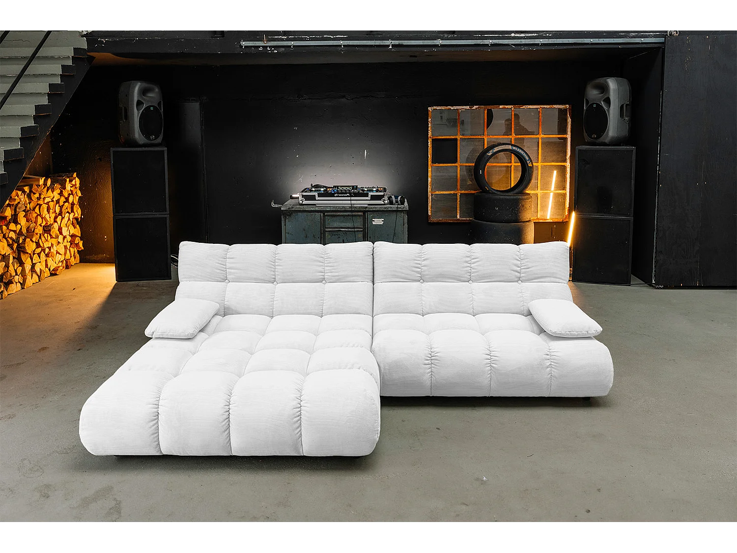 Canapé d'angle - blanc Velours côtelé - VIVIEN