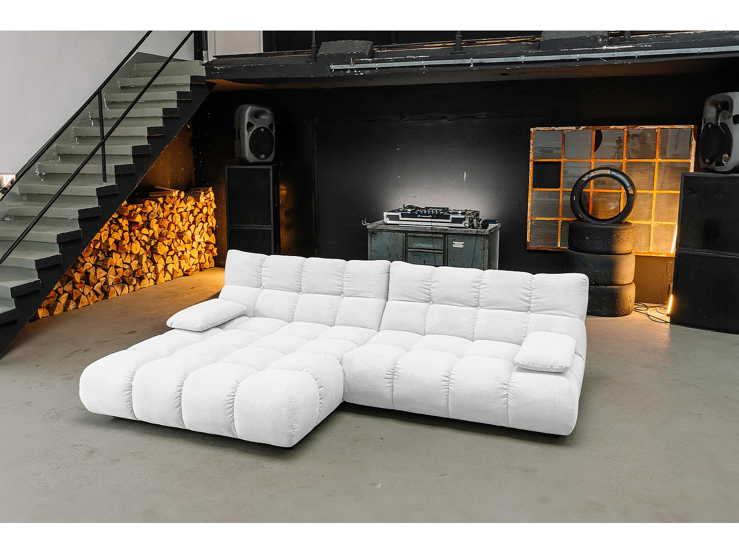 Canapé d'angle - blanc Velours côtelé - VIVIEN