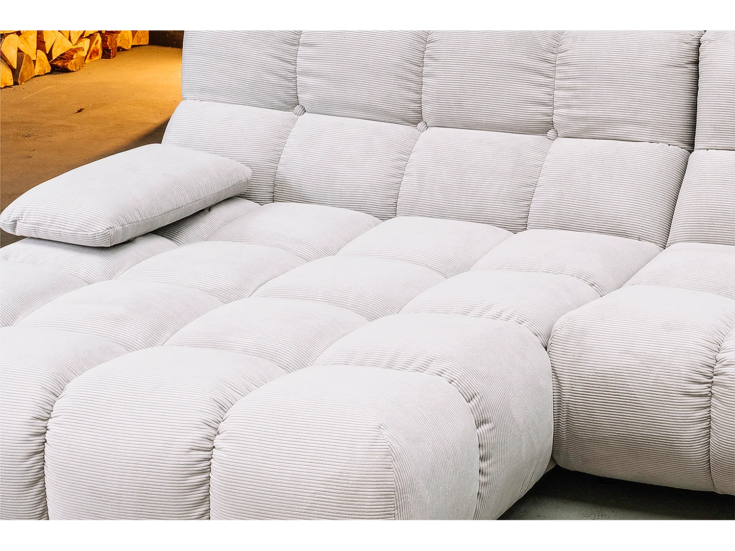 Canapé d'angle - blanc Velours côtelé - VIVIEN