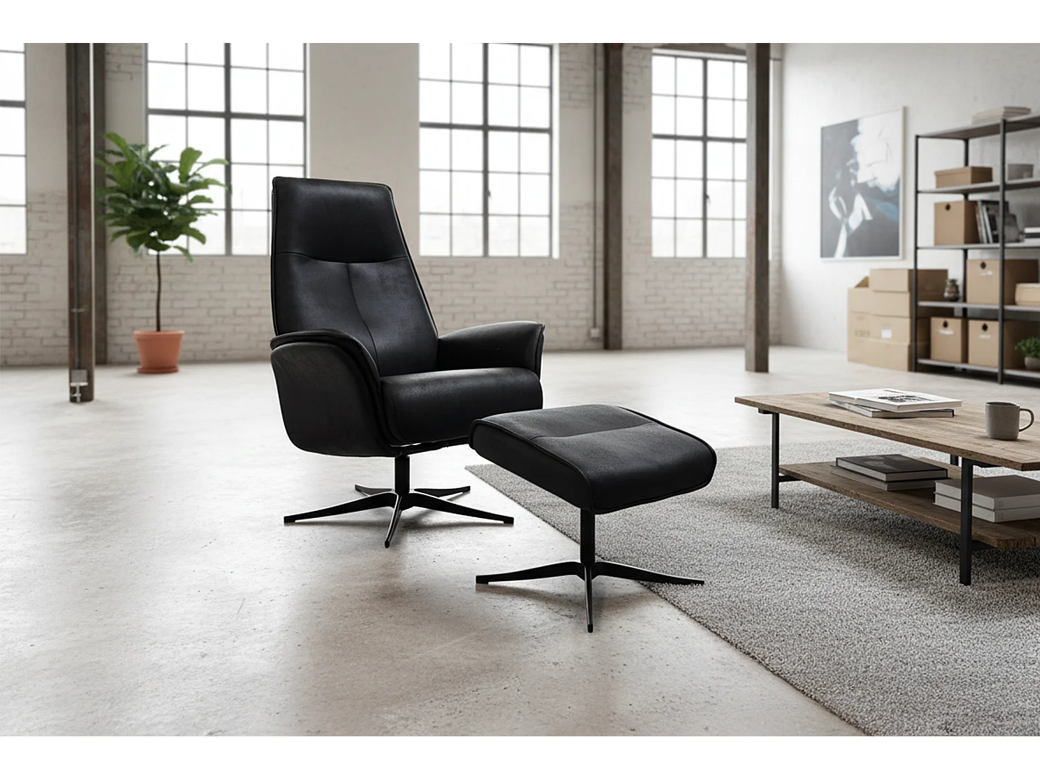 Relaxfauteuil - Zwart Stof van ledervezel - JOSIANE