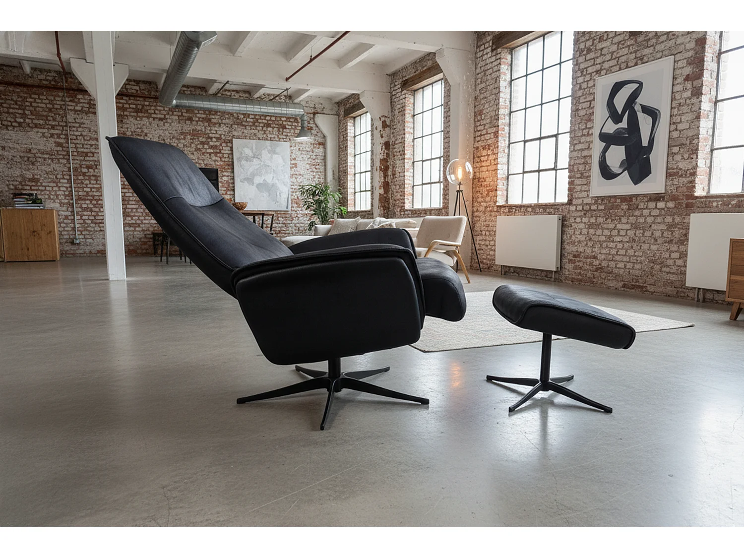 Relaxfauteuil - Zwart Stof van ledervezel - JOSIANE